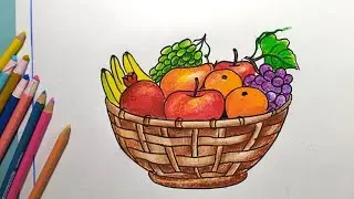 Fruit Basket Drawing / Foler Jhuri Drawing/How to Draw Fruit Basket ...