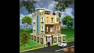2D Floor Plan Of Three Storied Building With 3D Elevation