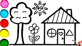 Cute House 🏠 drawing, painting and colouring for Kids and Toddler||