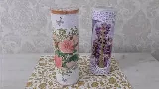 Декупаж с кракелюром на банке из - под чипсов