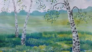 Как нарисовать пейзаж с березами 🎨