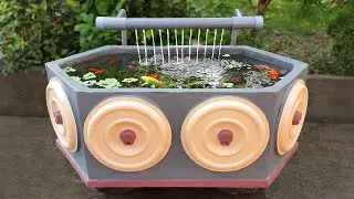 Creative Ideas From Plastic Bin's Lid - DIY Waterfall Aquarium with Cement