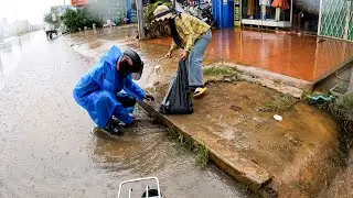 Help Sister!!! Unclogging Culvert Drain That Flooded Street Heavy Rain
