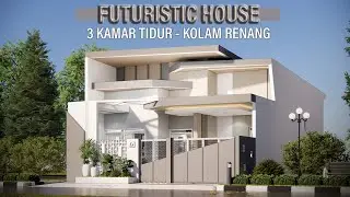 Desain rumah futuristic di lahan 8x15 meter dengan kolam renang dan 3 kamar tidur