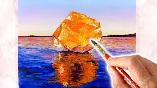 Как нарисовать янтарь на фоне моря маслом.