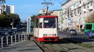 поездка на трамвае КТМ-5М3 ( 71-605 мод Челябинск ), борт 1251, маршрут 18