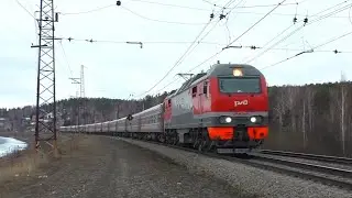 Электровоз ЭП2К-257 с пассажирским поездом и Электропоезд ЭД4МК-0117