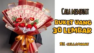 cara membuat buket uang tema merah 30 lembar