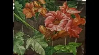 Acrylic Painting Orange Trumpet Vine Flower