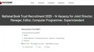 National Book Trust Recruitment 2020 | NBT jobs | 14 Vacancy | Delhi Jobs | India Jobs