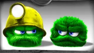 Green Ball fuzzy in a windy level in the game Leo's Fortune