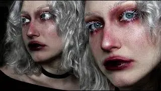 Red eyes, white eyelashes makeup tutorial