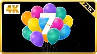 Balloons number 7 with confetti birthday black screen loops