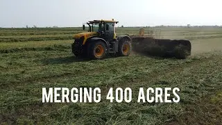 Mowing & merging 400 acres of alfalfa with a brand new JCB