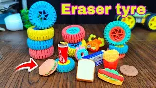 आज मैंने ख़रीदा different types of 🥑 food eraser and tyre eraser 