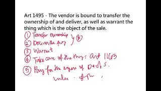 Contract of Sale Art 1495 Obligations of the Vendor