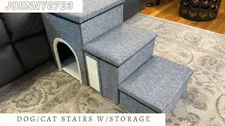 Dog or Cat stairs for sofa, bed or windowsill - Integrated storage boxes and cozy sleeping condo