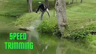SATISFYING TIMELAPSE - Weed Eating Overgrown Corner of the Pond Bank with STIHL FS 91 Bike Handle