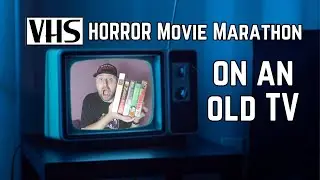 VHS Horror Movie Marathon on an old TV