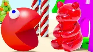 Learn Colors with Pacman in Candy Village | Street Vehicles, Cake, Fruits | Fun Play for Kids