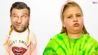 Copies dad all day | Copying dad challenge - Адам и Алиса копируют Папу