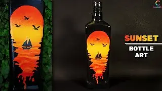Sunset Bottle Art | Bottle Art Design Ideas | Easy Bottle Painting For Beginners |
