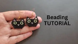 Seed bead earrings tutorial, beaded cat earrings making