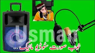 beautiful studio mic and colourful sound box light shine green screen