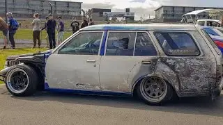 MAZDA 323 ROTARY WAGON BADWAG BURNOUT | Mad Mike Summer Bash