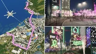 First Person Tram Ride Through Colorful Night Center - Cities: Skylines - Asturis 46