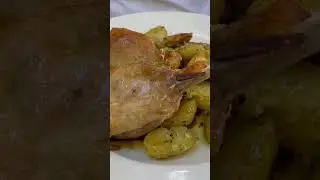 French cafe food. Duck thighs with garlic parsley potatoes