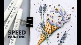РИСУЕМ ЛАВАНДОВОЕ МОРОЖЕНОЕ · SPEEDPAINT · Скетчинг спиртовыми маркерами
