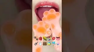 ASMR PINK JELLY EMOJI FOOD 분홍색 젤리 이모지 먹방 (sped up)