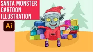 ALIEN SANTA CLAUS CHRISTMAS CARTOON VECTOR ILLUSTRATION | TIMELAPSE | ADOBE ILLUSTRATOR