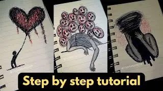 Black pen art | Dark overthinking sketch |  Scribble art tutorial | Sad Art 