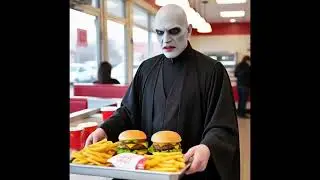 Voldemort working in a fast food restaurant 