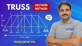 TRUSS BY SECTION METHOD SOLVED PROBLEM 6 IN ENGINEERING MECHANICS IN HINDI