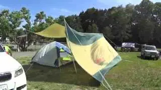 強風のスプラッシュガーデン秩父でDOPPELGANGER T3-34とCaleman Hexa DXを設営してみた (Set up Tent & Tarp in a strong wind)