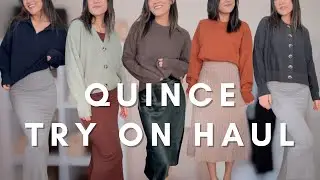 QUINCE try on haul: cozy fall sweaters, cardigans & dresses 🤎