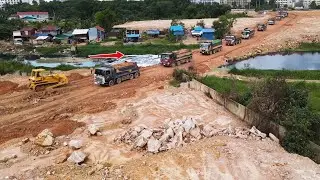 Ep121| Update Amazing Ultimate Filling Stone Project Big Dump Trucks Team Operated With Bulldozers