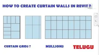 12-HOW TO CREATE CURTAIN WALLS IN REVIT ? -- CURTAIN GRIDS -- MULLIONS (TELUGU)