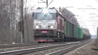 Тепловоз 2М62УМ-0004, с грузовым составом, перегон Саласпилс-Огре
