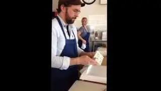No waste technique for slicing blue cheese