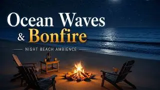 🌊 Ocean Waves & Bonfire Sounds 🔥 Night Beach Ambience for Sleep, Relaxation & Focus