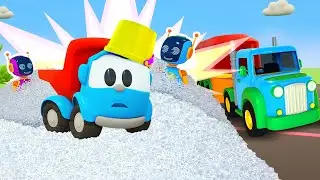 Léo le camion curieux pour enfants. Dessin animé sur les voitures: un camion de transport de verre