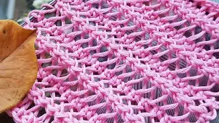 Вяжем воздушную сеточку с эффектом гофры 🍂 knitting pattern.