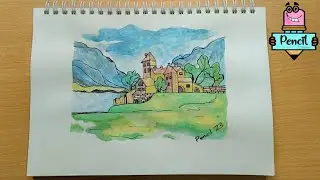 Scenery Drawing Easy with Watercolour for Beginners | Step by Step Landscape Drawing