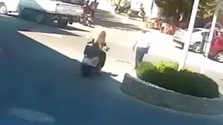Novice Scooter Driver Hits The Same Pedestrian Twice