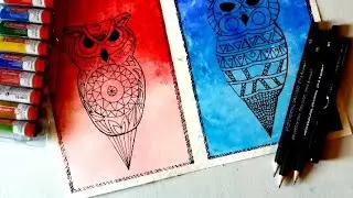 owl drawing easy/ Watercolor/ Mandala/ for beginners/ نقاشی جغد تابلوی دیواری برای تازه کارها