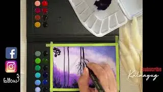 Watercolour Purple Landscape Painting Tutorial